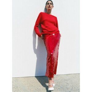 Zara Skirt SEQUIN MIDI ZW COLLECTION holiday party festive maximalism bold